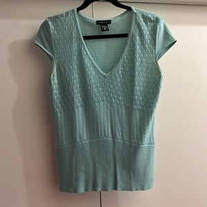 NEW YORK AND COMPANY BLUE V NECK BLOUSE